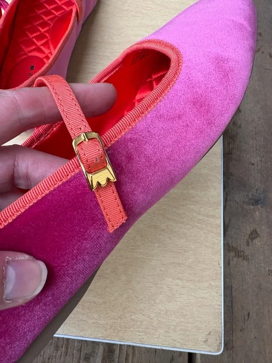 Birdies Hummingbird Velvet Mary Jane Flats In Hot Pink & Orange Sz 8.5 - Picture 7 of 12
